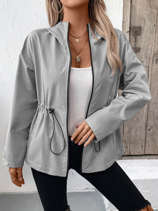 Drawstring Zip Up Hooded Jacket - 4 colors