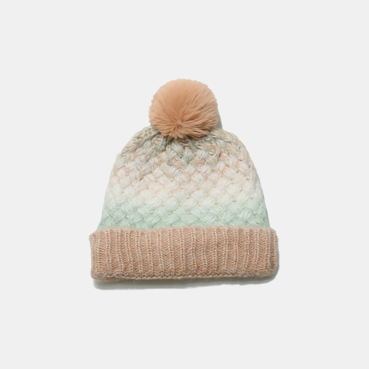 Gradient Knit Fleece-Lined Hat with Pompom - 6 colors