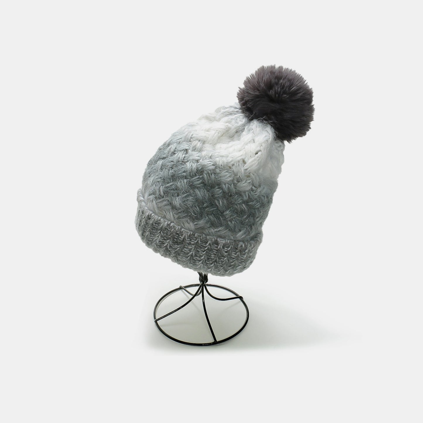 Gradient Knit Fleece-Lined Hat with Pompom - 6 colors