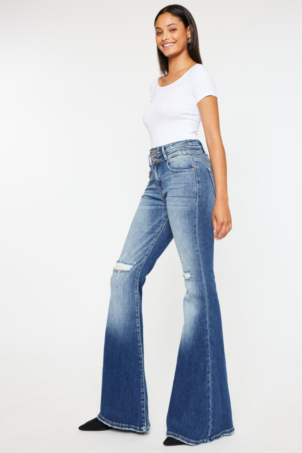 Kancan Wide Waistband High Rise Flare Jeans