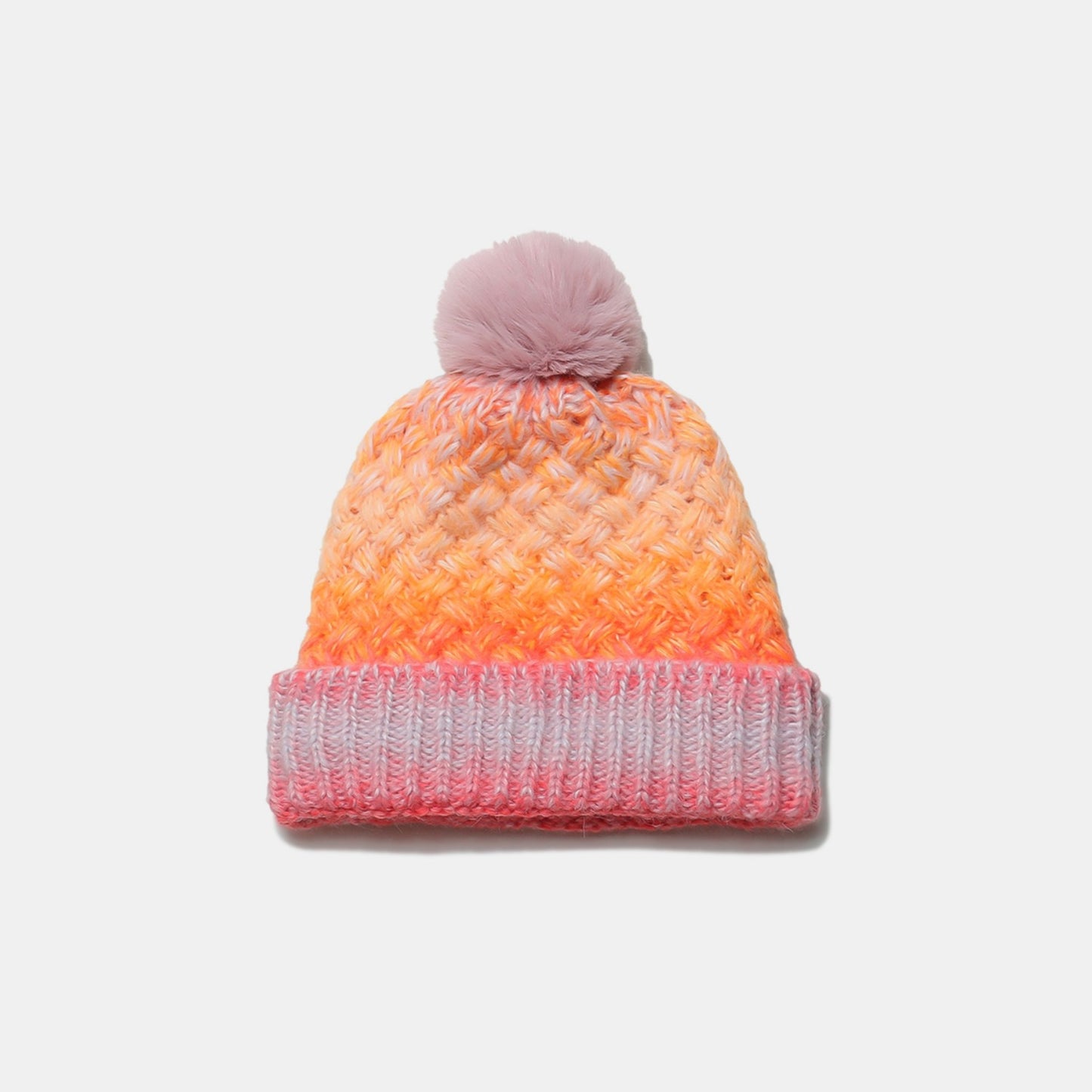 Gradient Knit Fleece-Lined Hat with Pompom - 6 colors