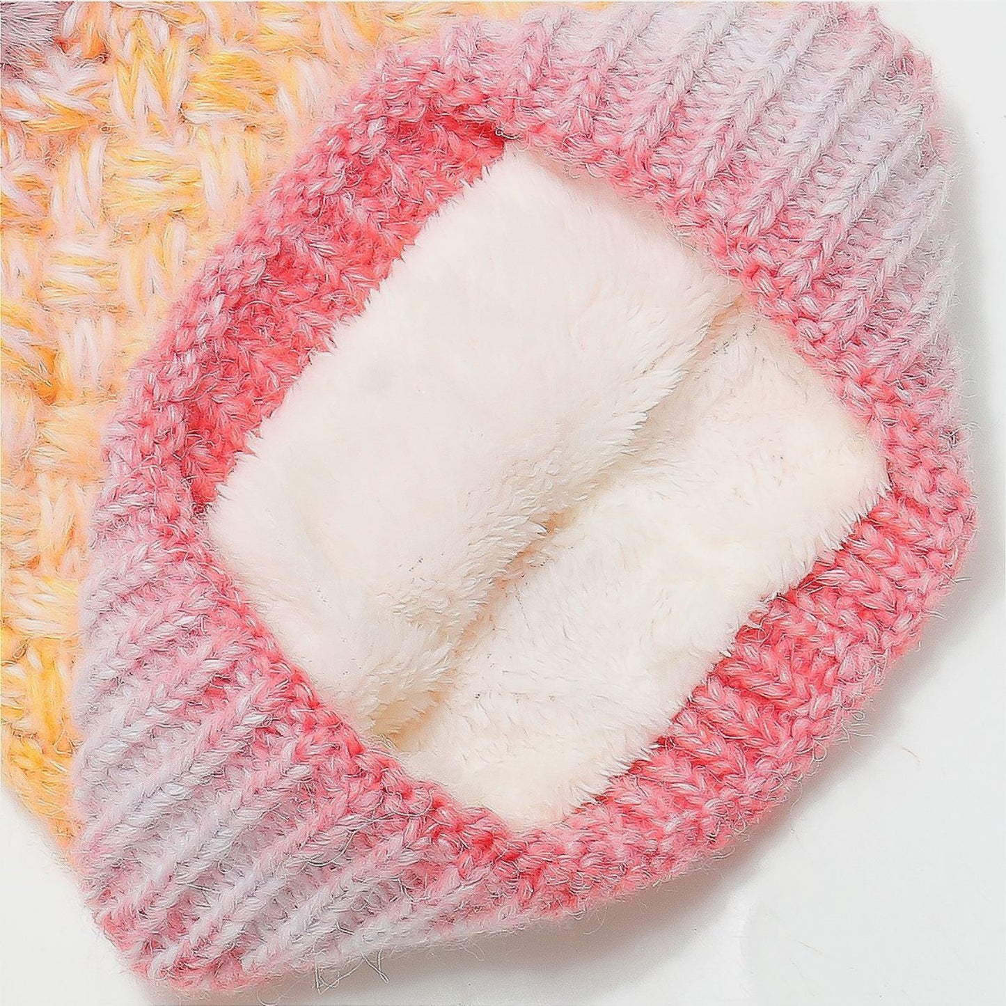 Gradient Knit Fleece-Lined Hat with Pompom - 6 colors