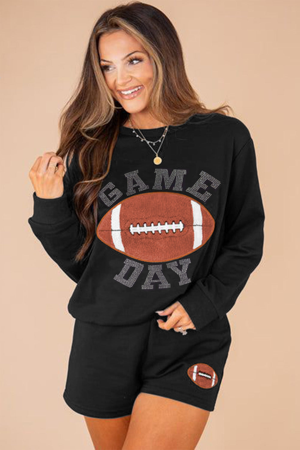 GAME DAY Football Graphic Pullover and Shorts Set - Black 