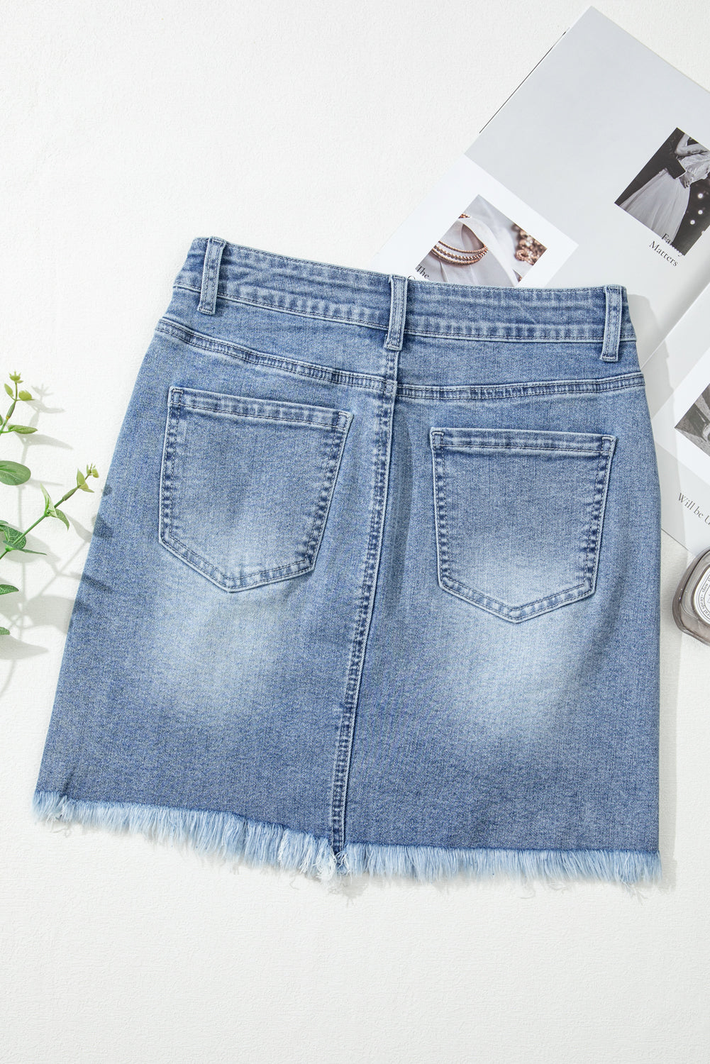 Shimmer Heart Pattern Distressed Denim Mini Skirt