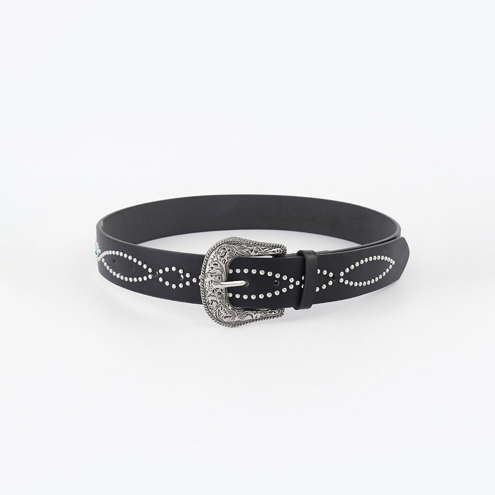 Faux Leather Rhinestone Belt - 5 colors