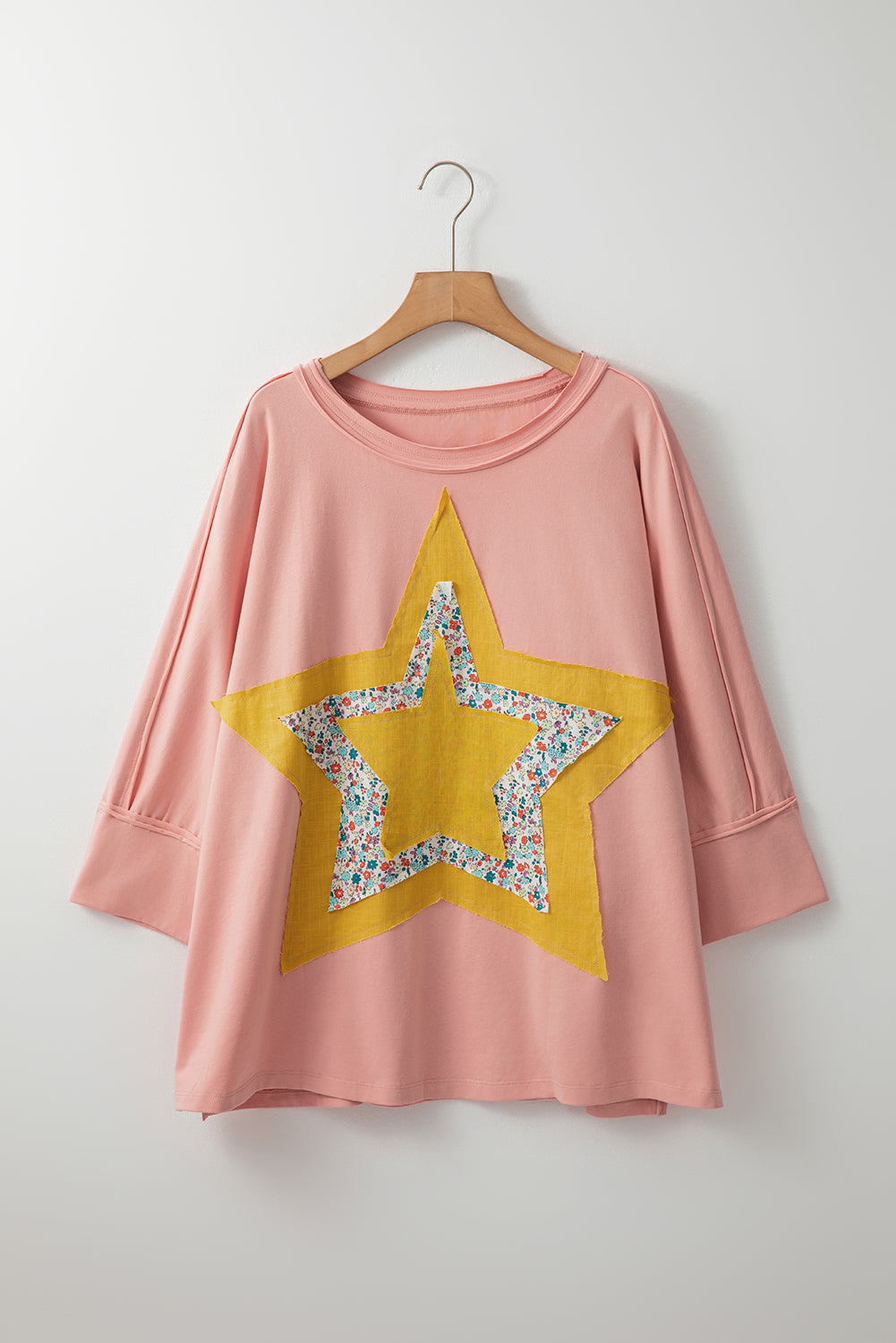 Grey Floral Star Exposed Seam Mineral Wash Top