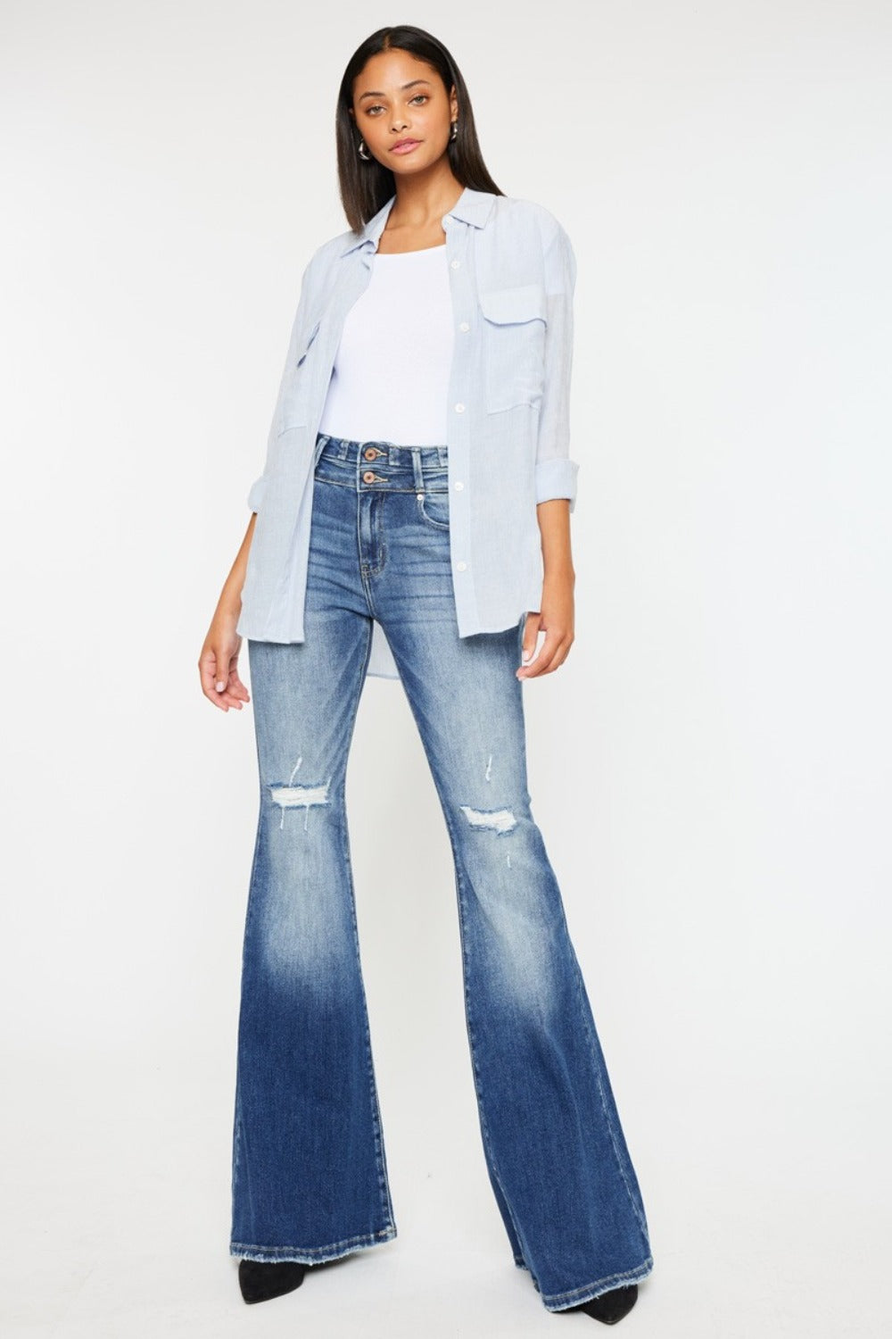 Kancan Wide Waistband High Rise Flare Jeans