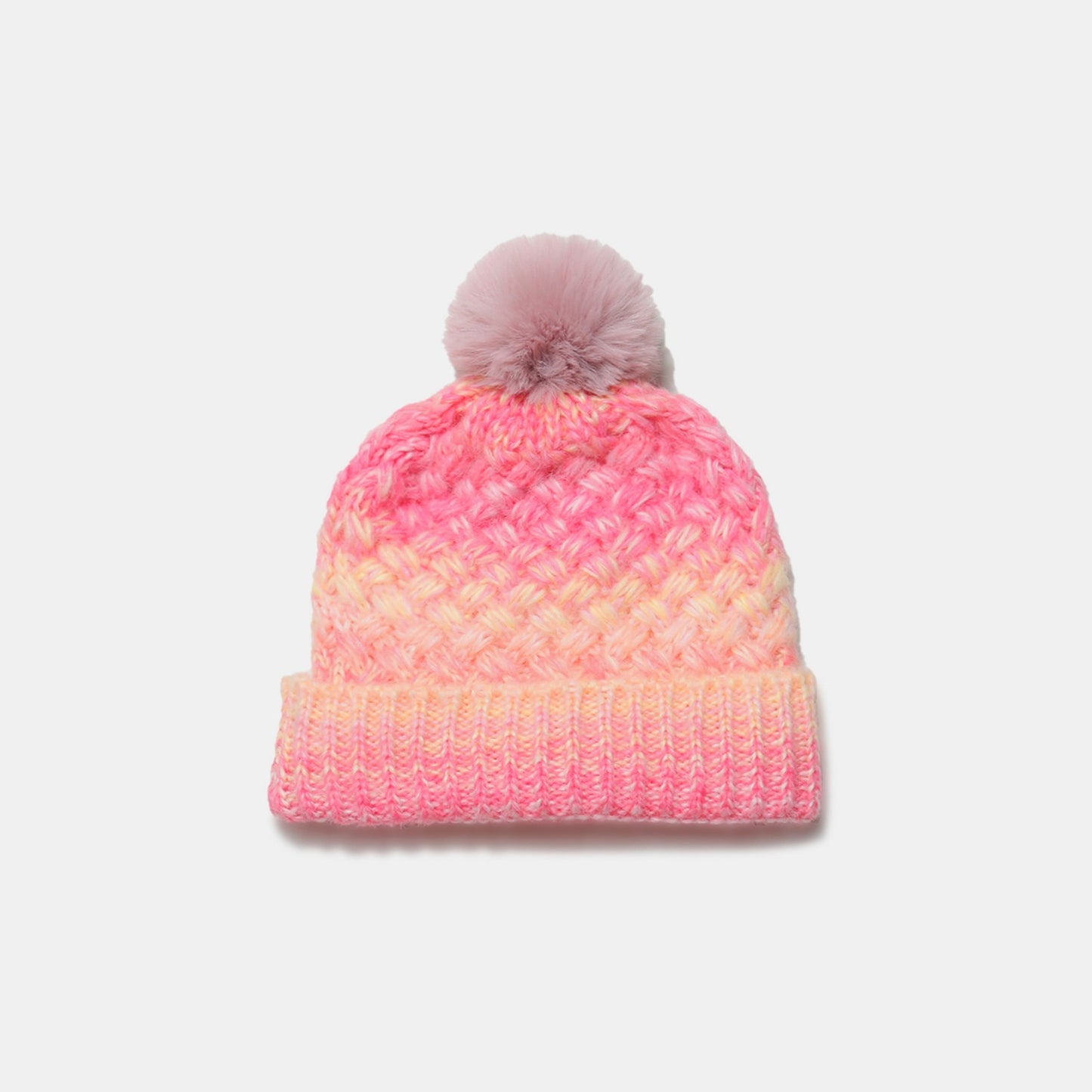 Gradient Knit Fleece-Lined Hat with Pompom - 6 colors