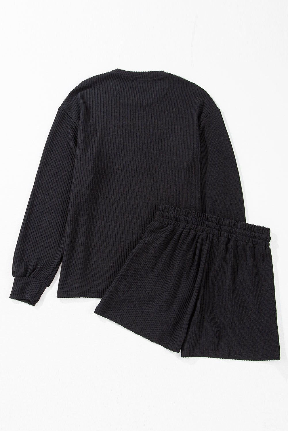 Black Corded Long Sleeve Top and Shorts Set for Christmas