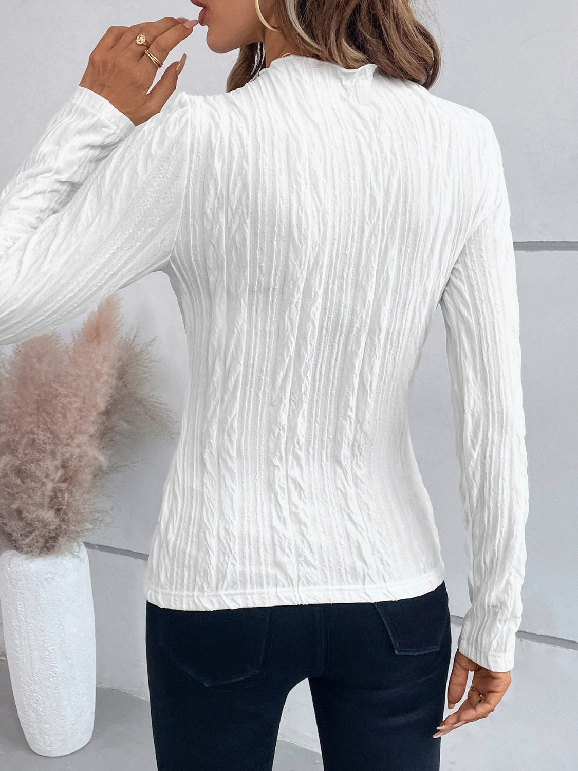 Textured Mock Neck Long Sleeve Top