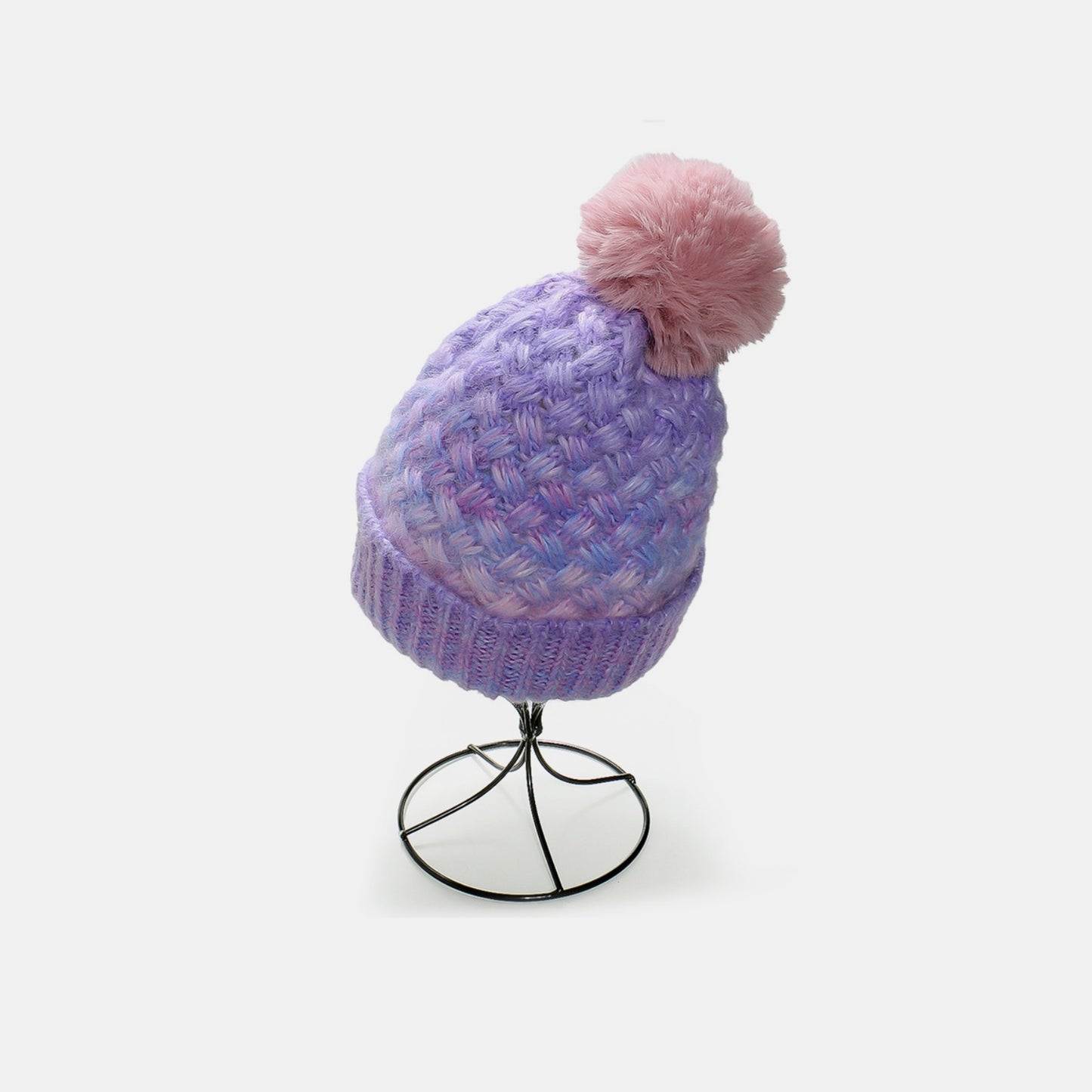 Gradient Knit Fleece-Lined Hat with Pompom - 6 colors