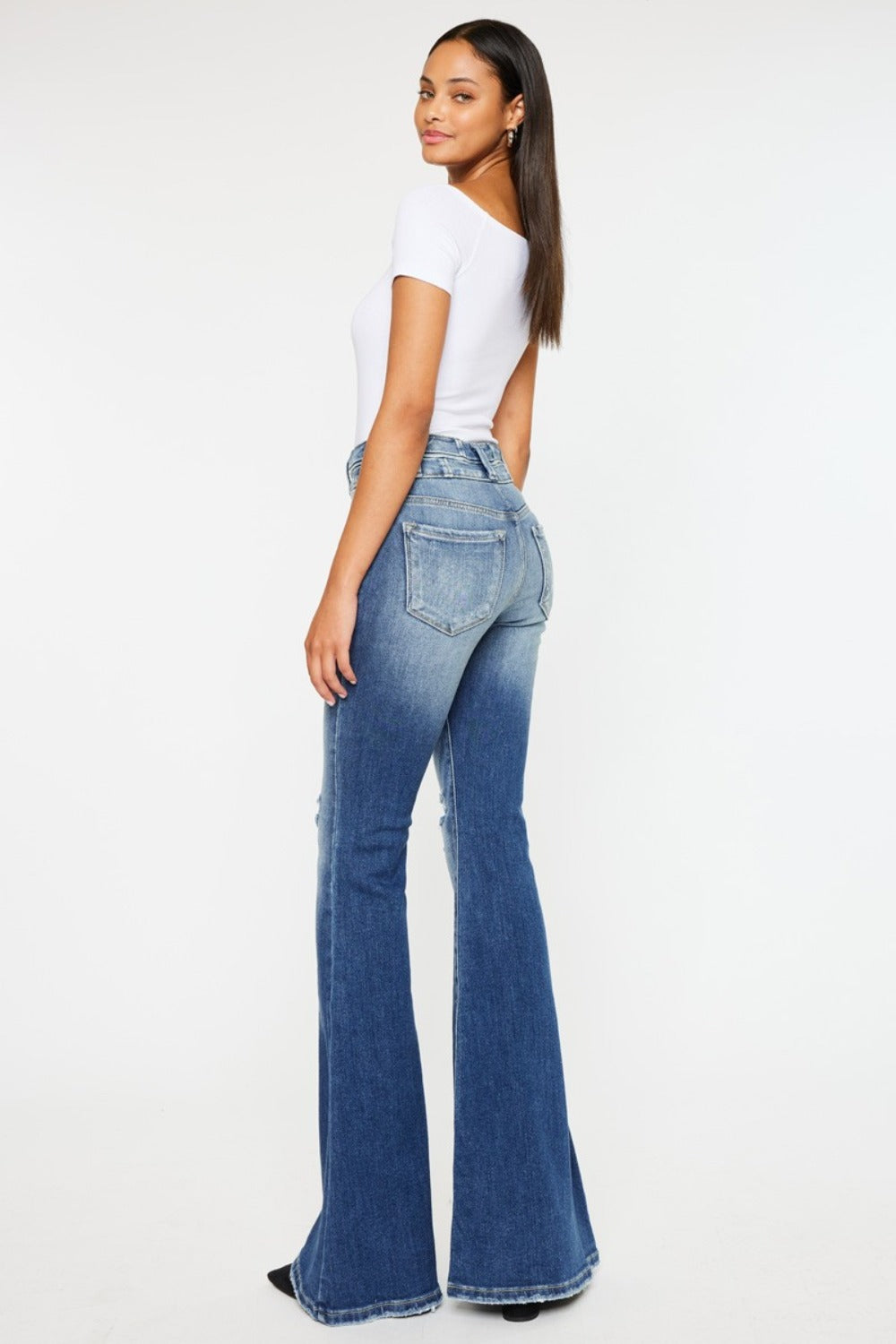 Kancan Wide Waistband High Rise Flare Jeans