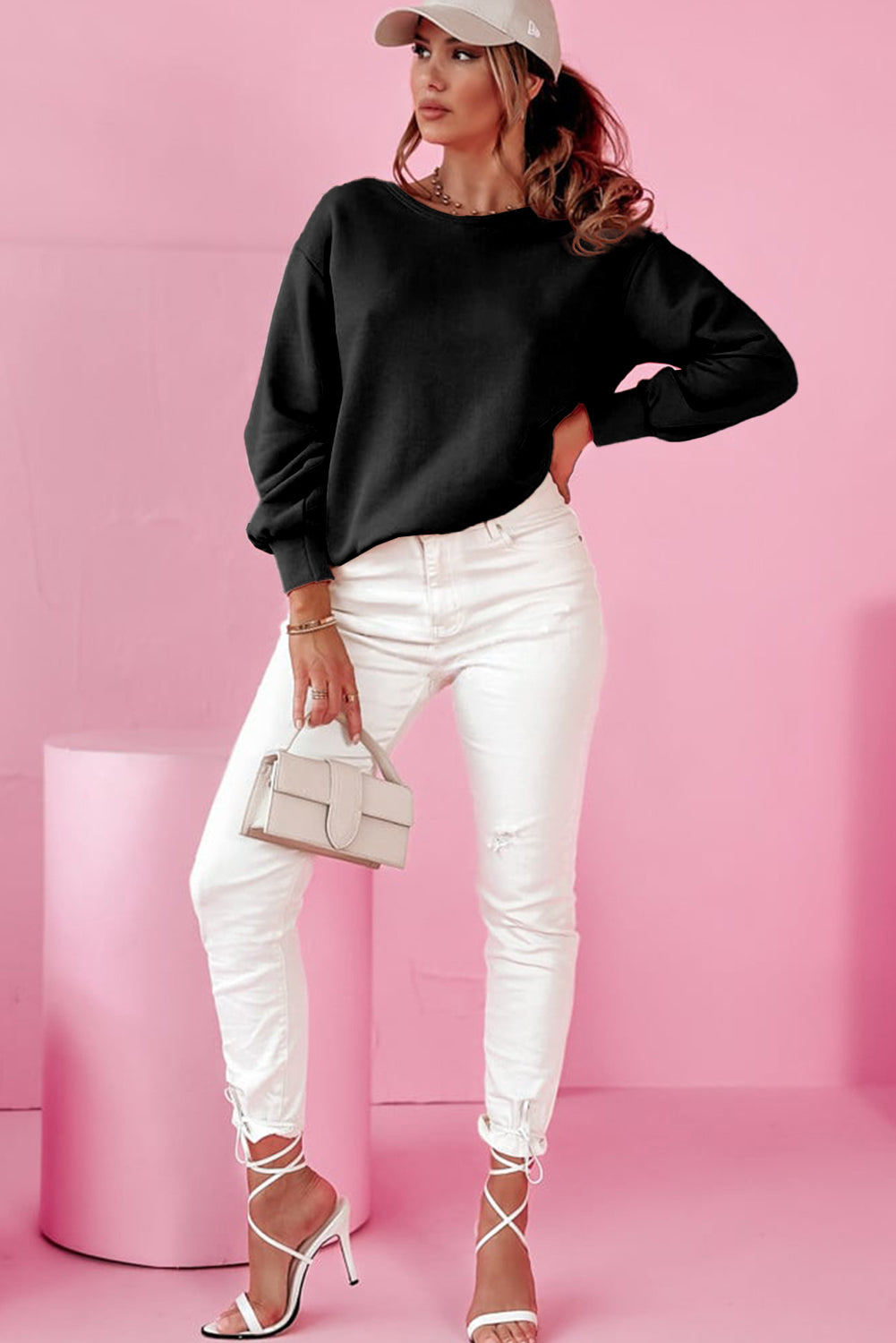 Black Bowknot Low-back Sweatshirt