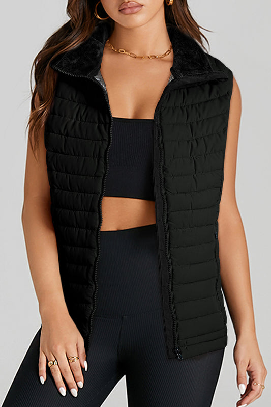 Black Quilted Zipped Puffer Vest