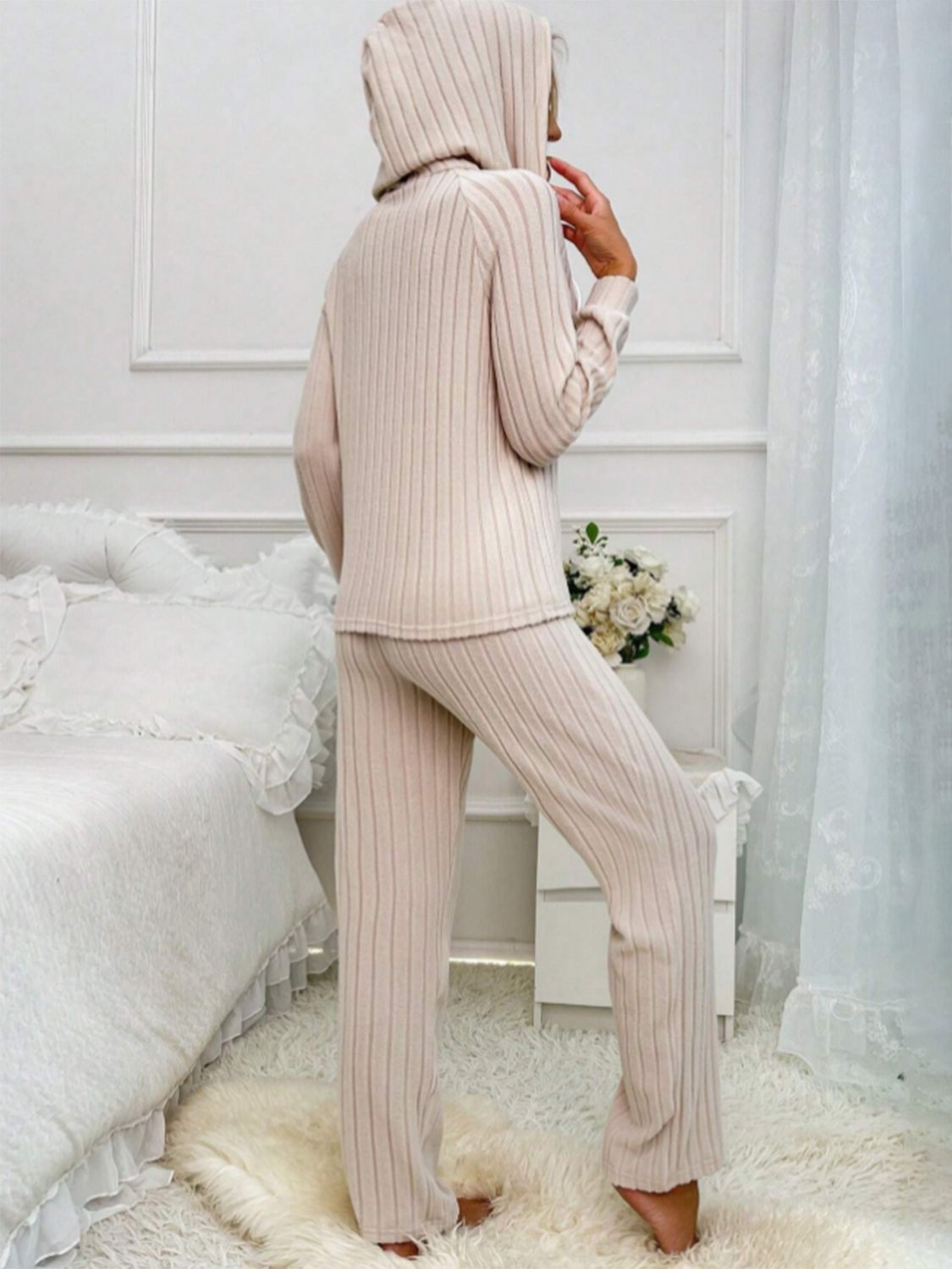 Hooded Top and Ribbed Pants Lounge Set - 4 colors