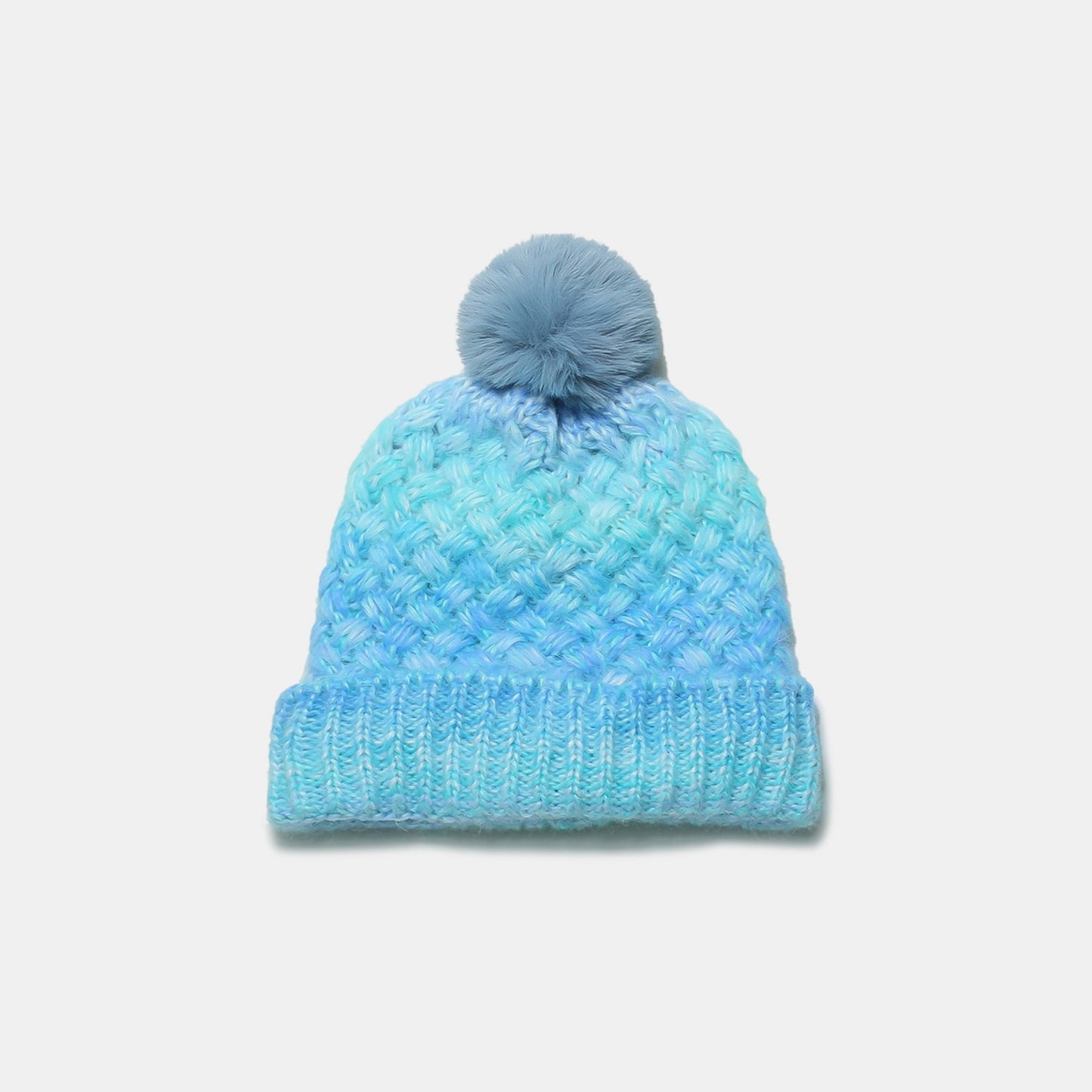 Gradient Knit Fleece-Lined Hat with Pompom - 6 colors