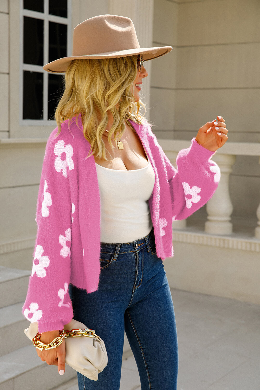 Fuzzy Floral Open-Front Cardigan - 5 colors