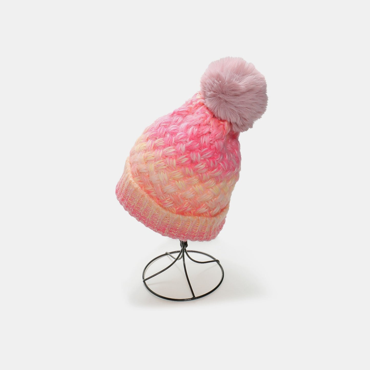 Gradient Knit Fleece-Lined Hat with Pompom - 6 colors