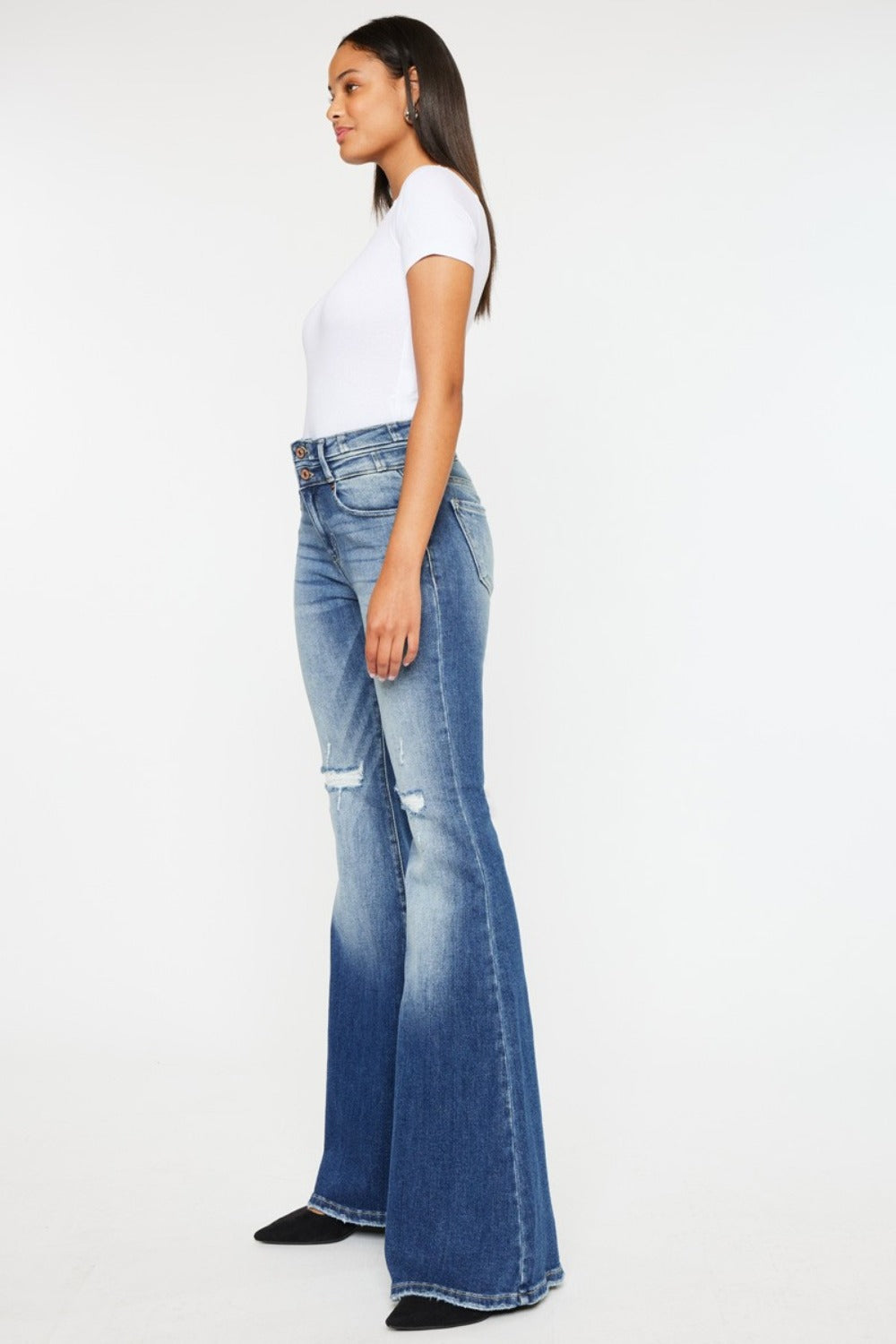 Kancan Wide Waistband High Rise Flare Jeans