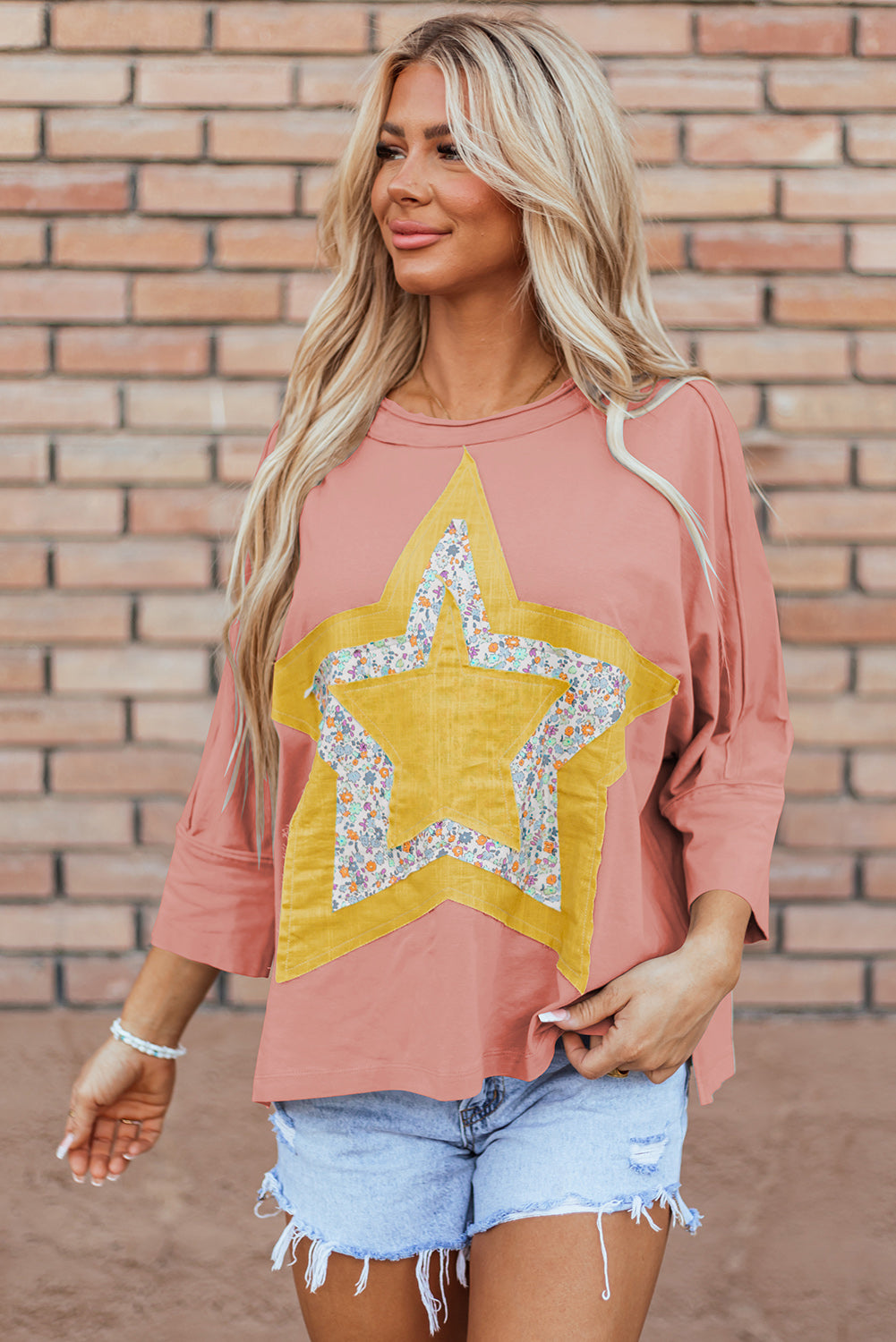 Grey Floral Star Exposed Seam Mineral Wash Top