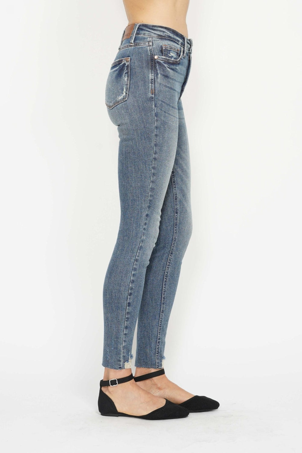 Judy Blue Tummy Control Vintage Wash Hem Destroy Skinny Jeans