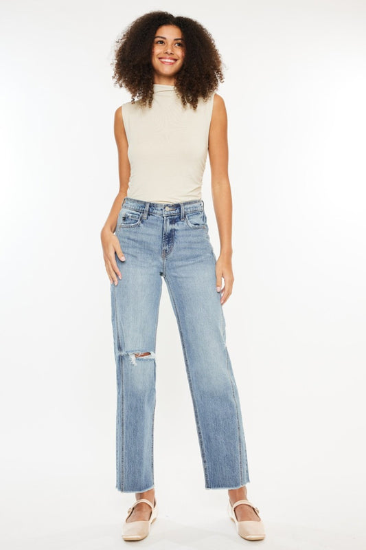 Kancan Straight Ultra High Rise Distressed Jeans