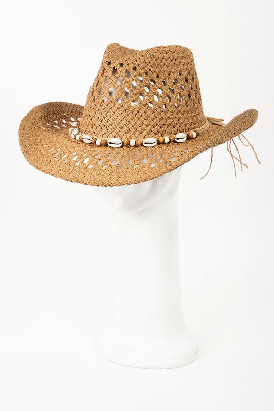 Cowrie Shell Beaded String Straw Hat - 2 colors