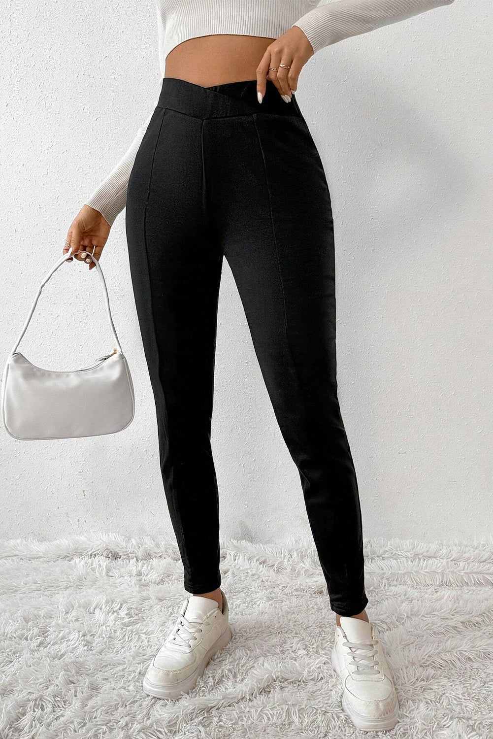 Black Cross-Waist Thermal Leggings