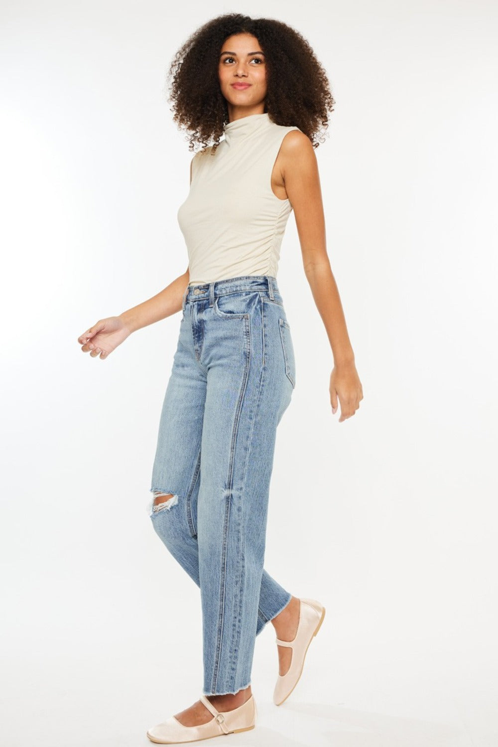 Kancan Straight Ultra High Rise Distressed Jeans