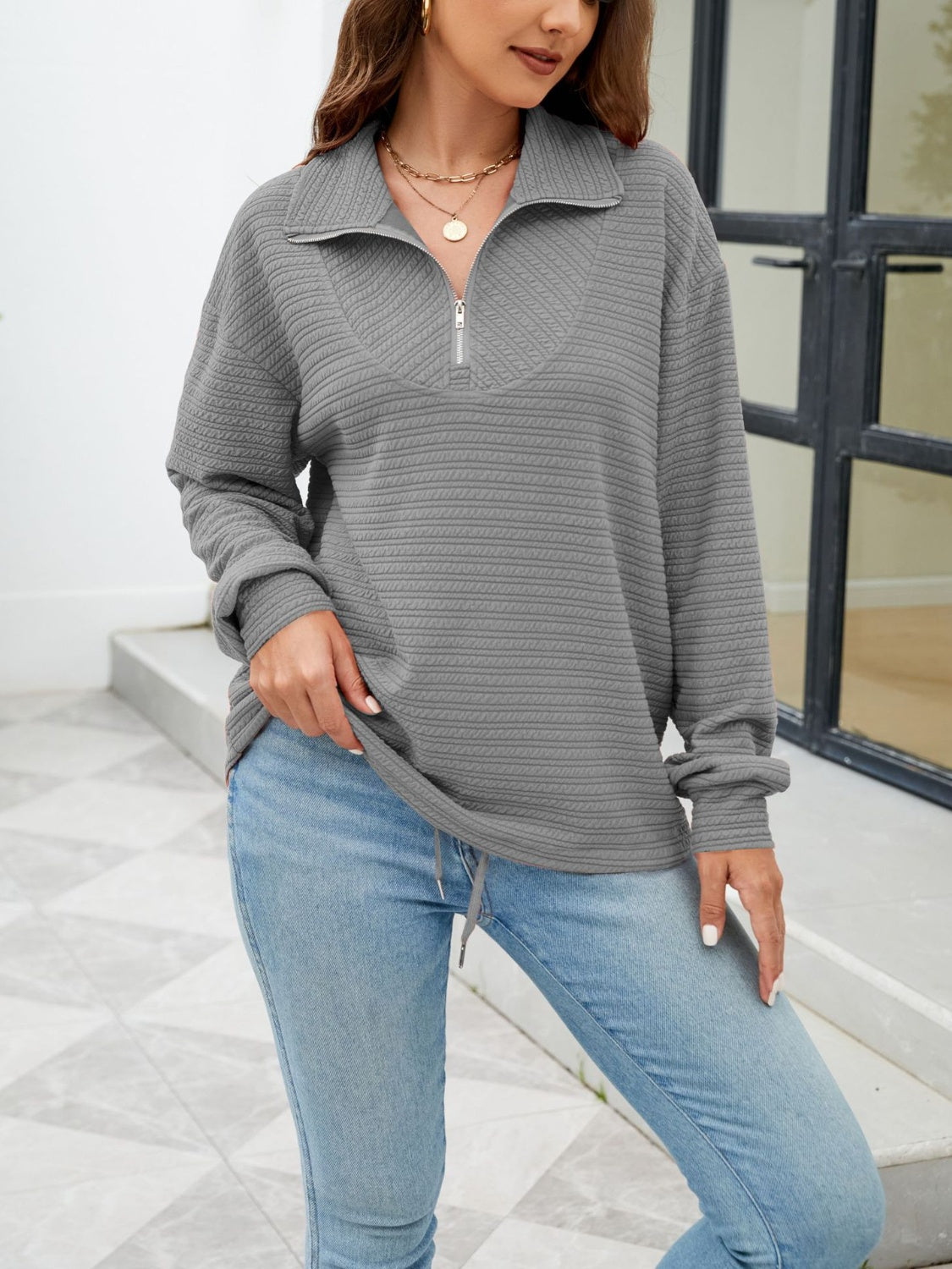 Textured Quarter Zip Sweatshirt - 7 colors