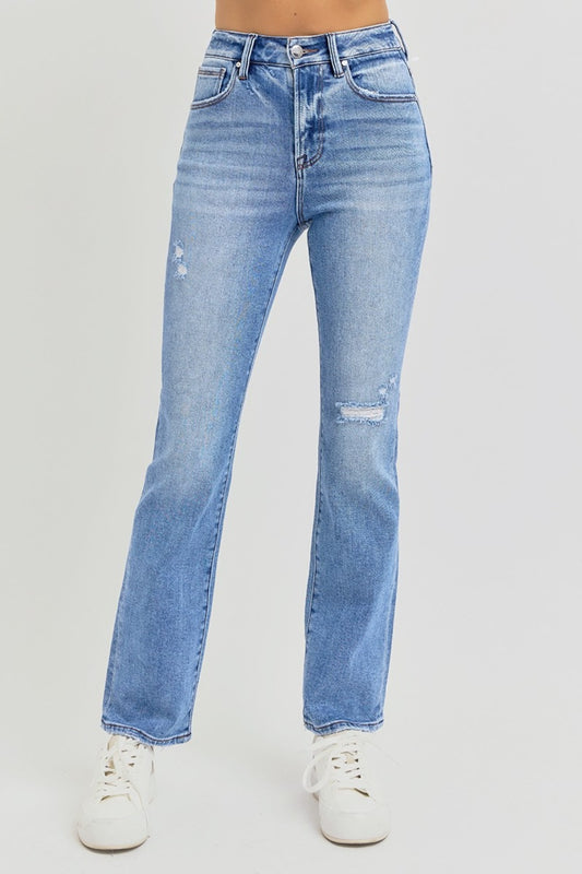 RISEN Distressed High-Rise Straight Ankle Jeans