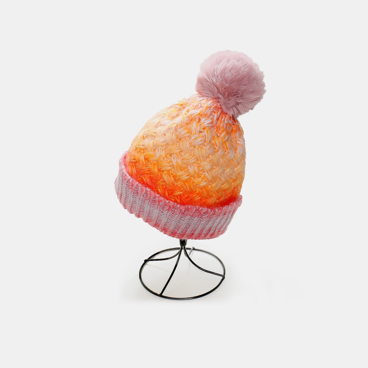 Gradient Knit Fleece-Lined Hat with Pompom - 6 colors