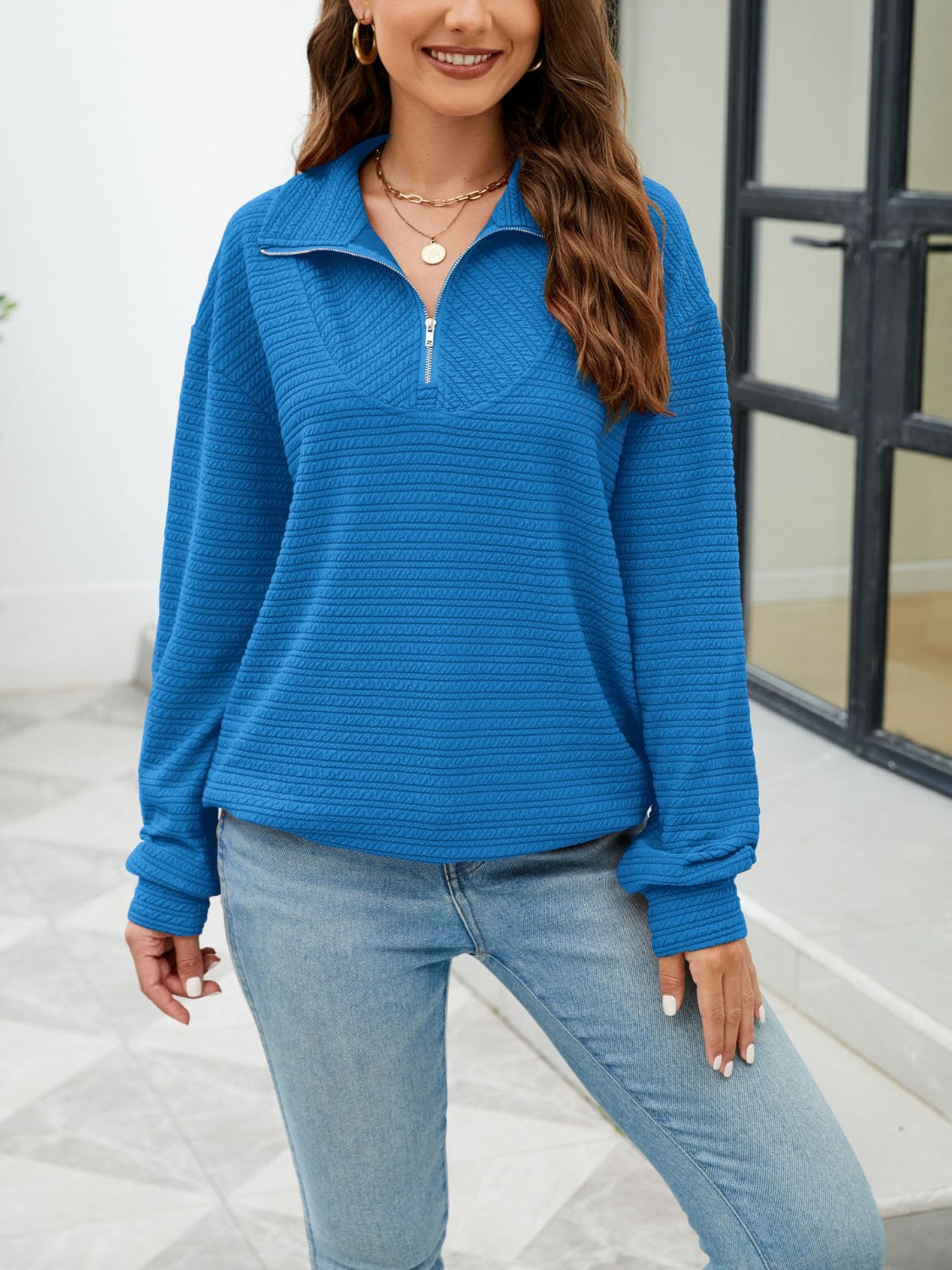 Textured Quarter Zip Sweatshirt - 7 colors