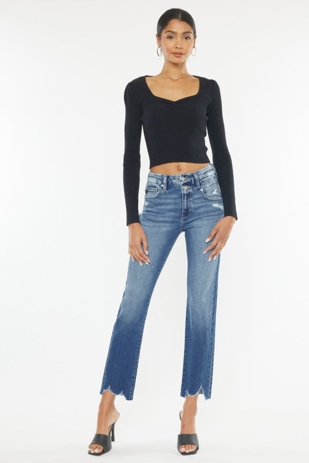 Kancan Wide Waistband High Rise Slim Straight Jeans