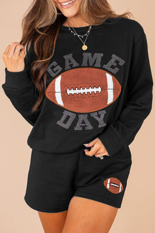 GAME DAY Football Graphic Pullover and Shorts Set - Black 