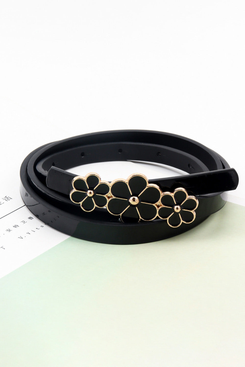 Flower Buckle Skinny Belt - 3 colors