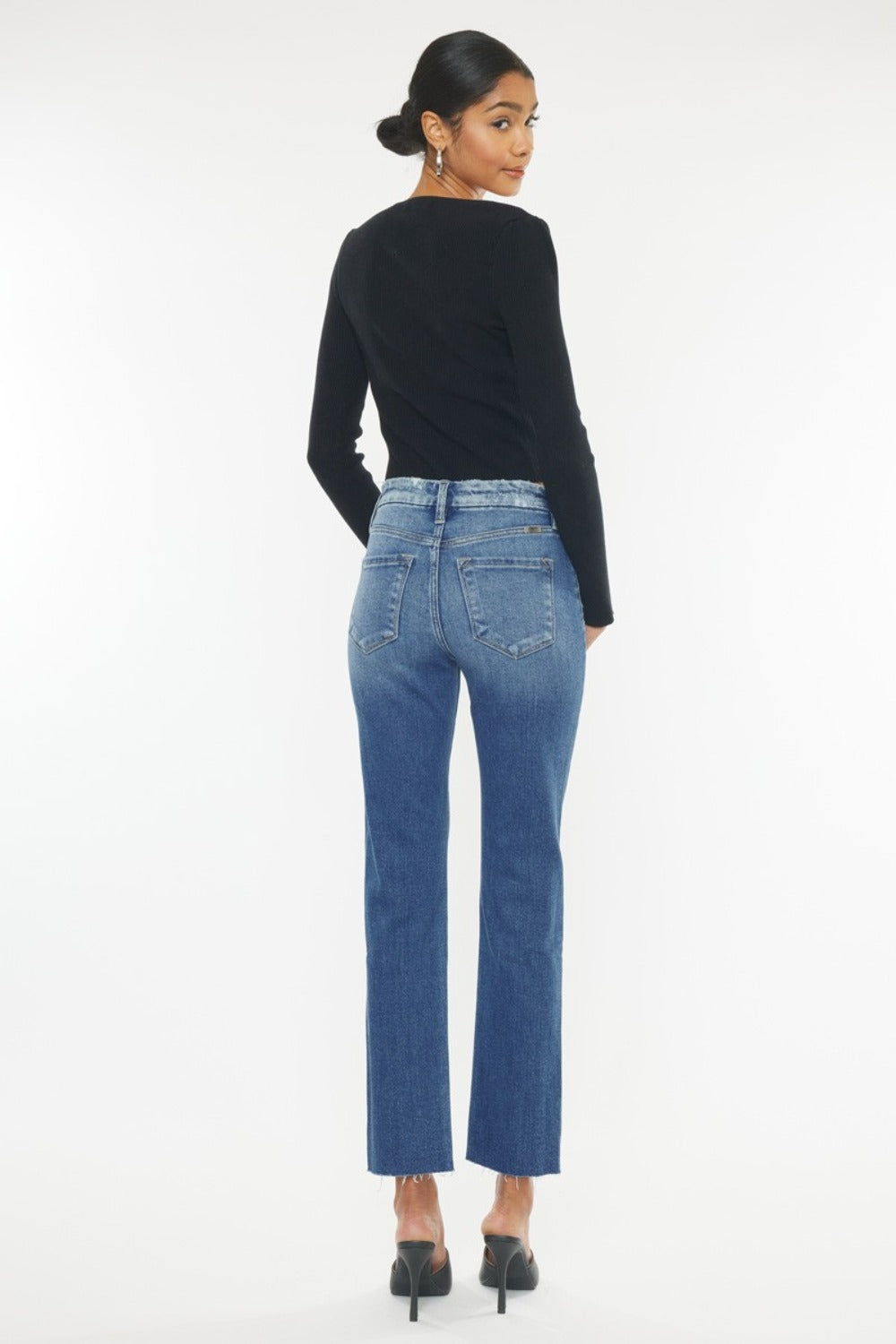 Kancan Wide Waistband High Rise Slim Straight Jeans