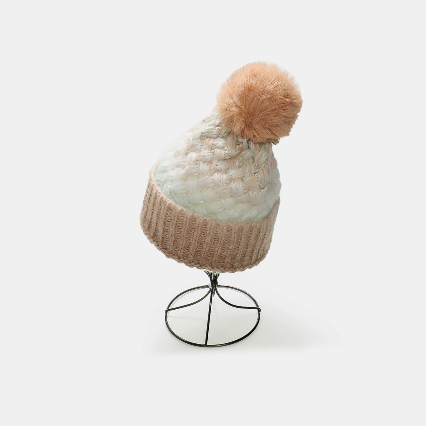 Gradient Knit Fleece-Lined Hat with Pompom - 6 colors