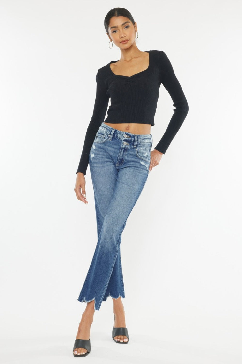 Kancan Wide Waistband High Rise Slim Straight Jeans