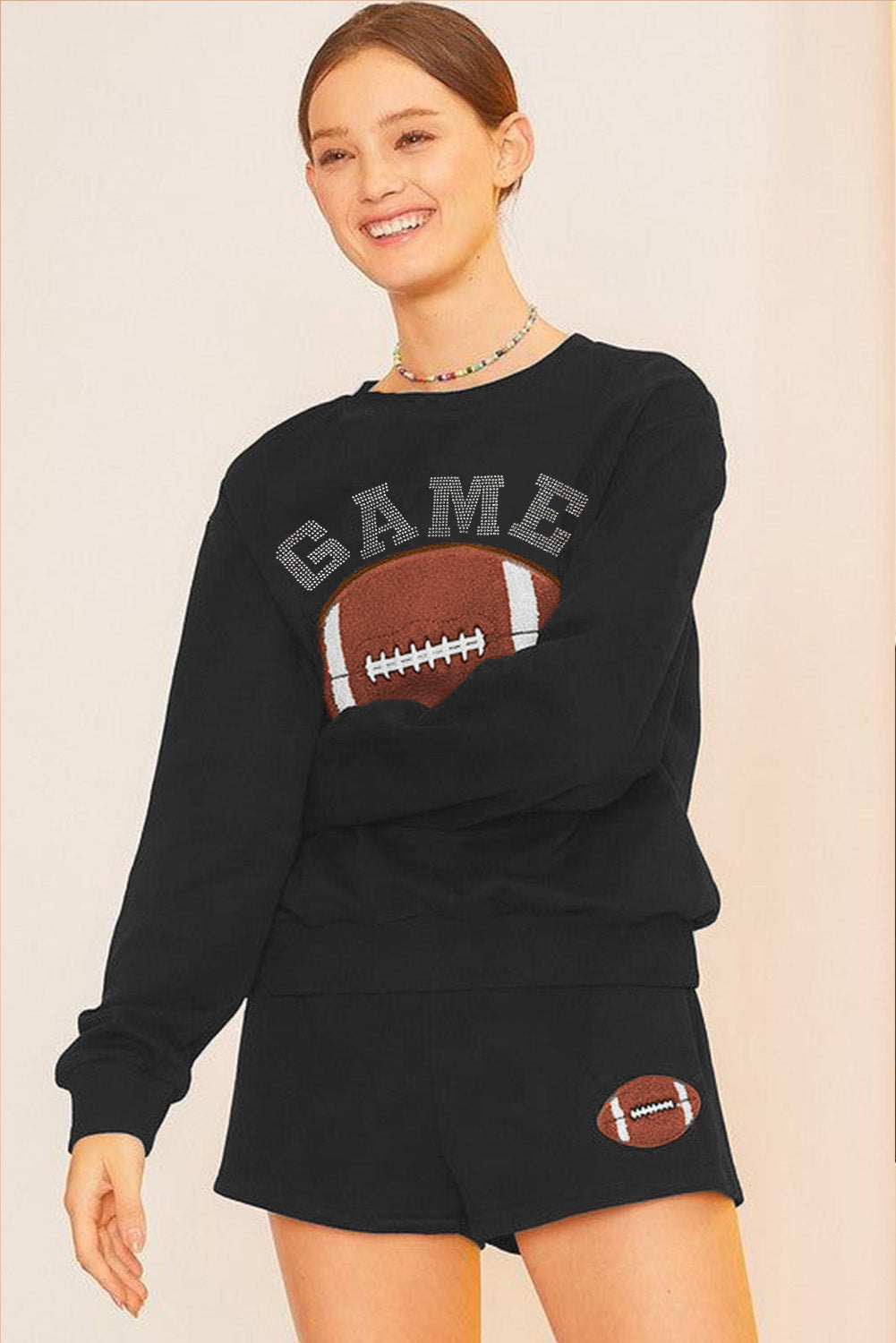 GAME DAY Football Graphic Pullover and Shorts Set - Black 