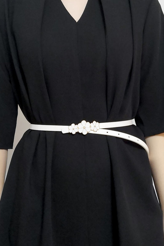 Flower Buckle Skinny Belt - 3 colors