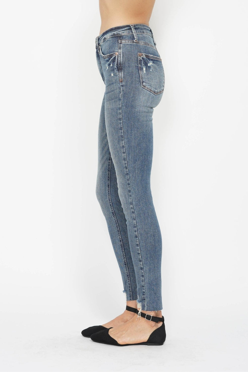 Judy Blue Tummy Control Vintage Wash Hem Destroy Skinny Jeans