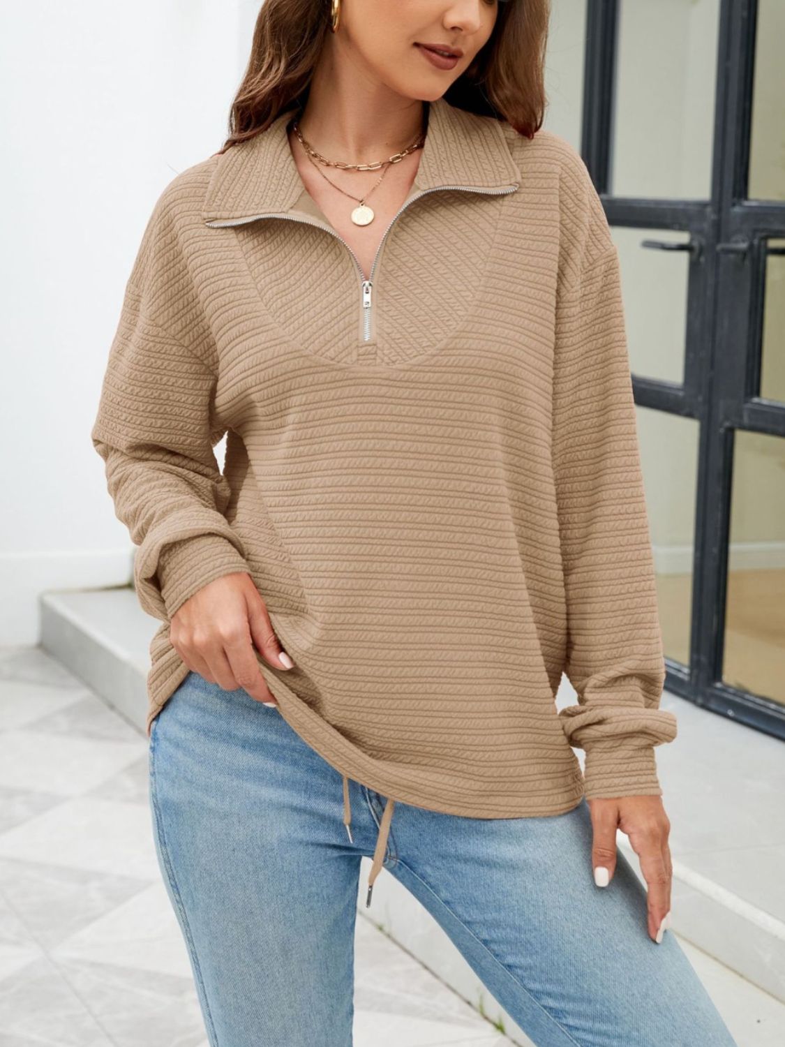 Textured Quarter Zip Sweatshirt - 7 colors