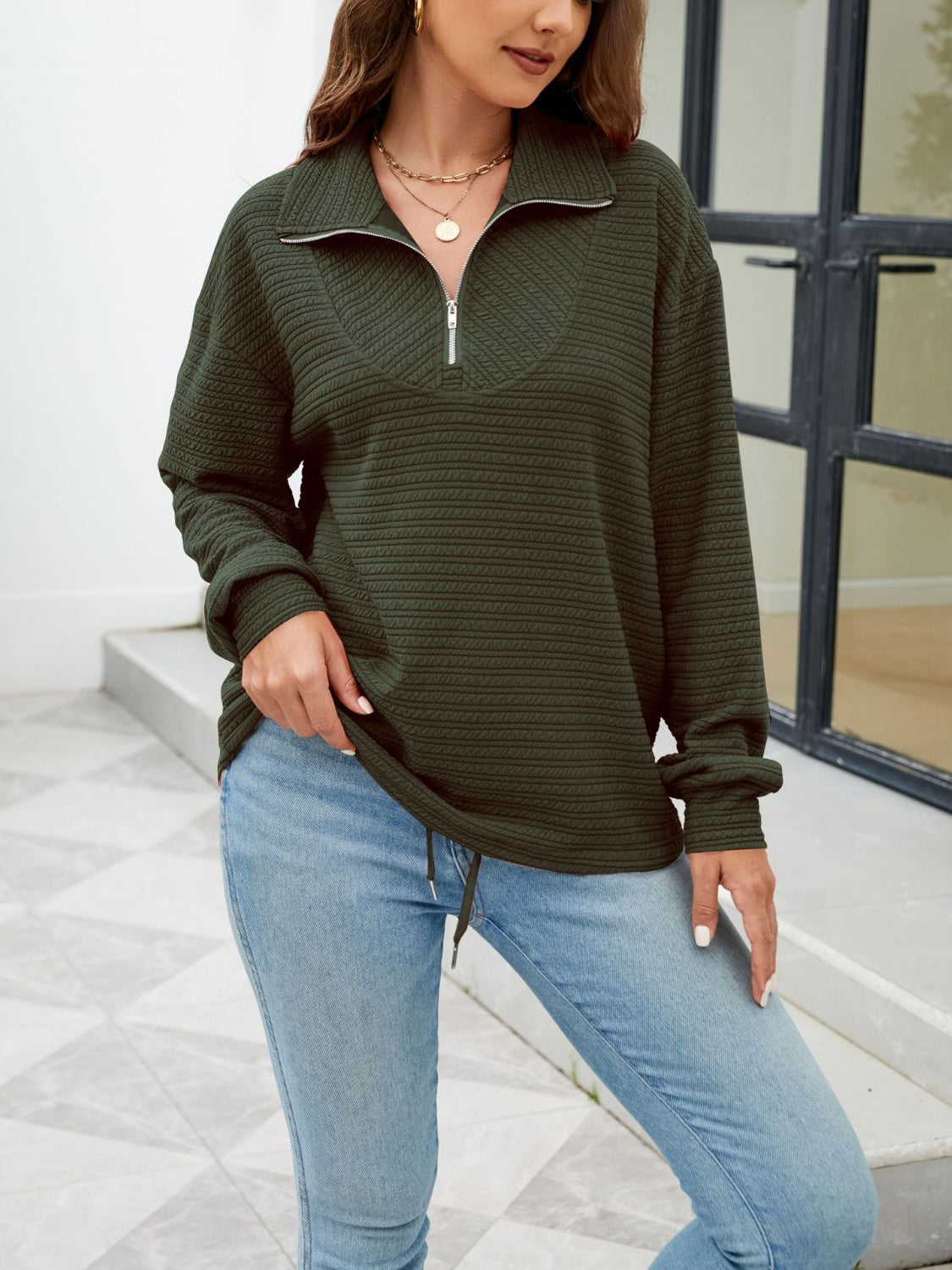 Textured Quarter Zip Sweatshirt - 7 colors