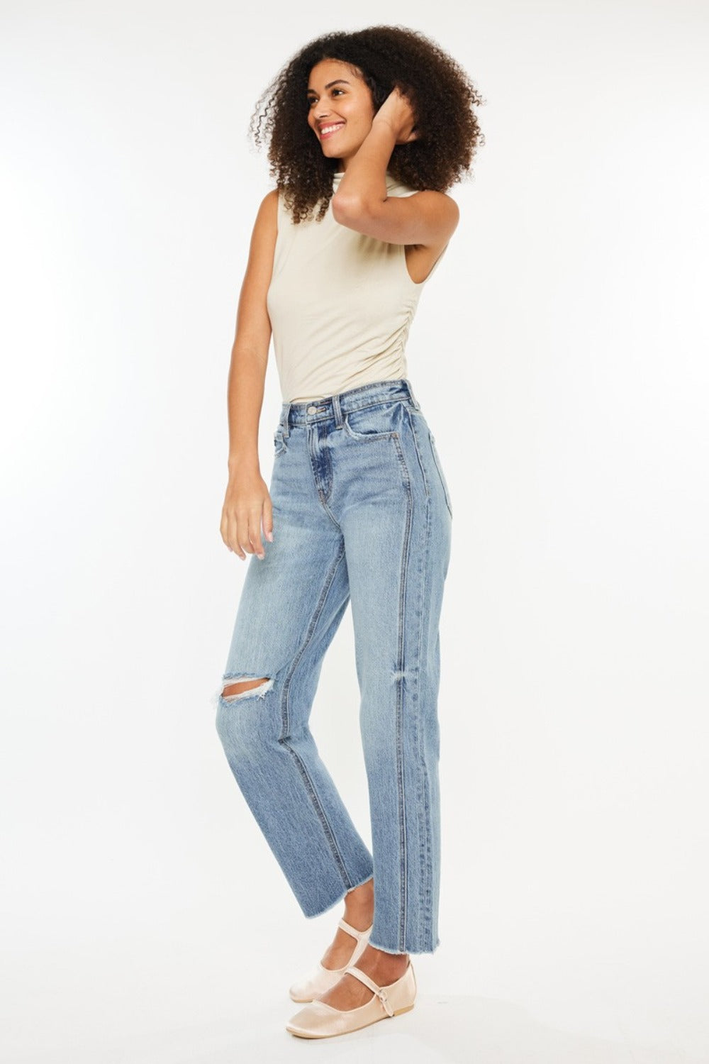 Kancan Straight Ultra High Rise Distressed Jeans