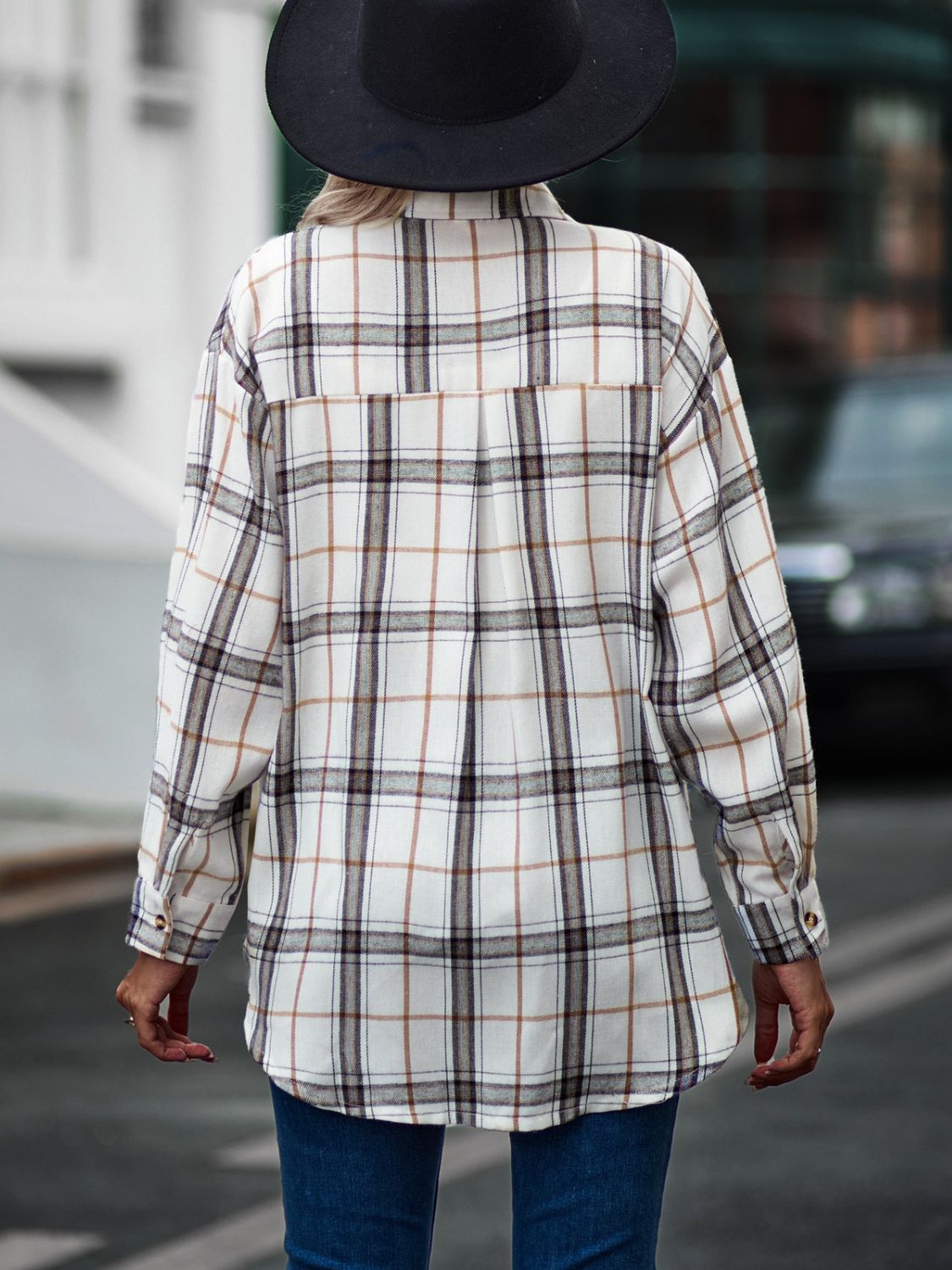 Plaid Collared Neck Long Sleeve Shirt