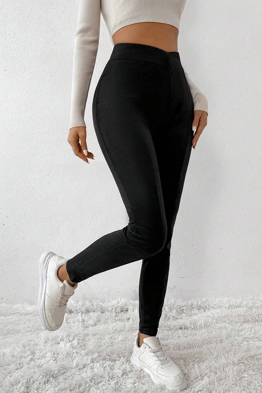 Black Cross-Waist Thermal Leggings