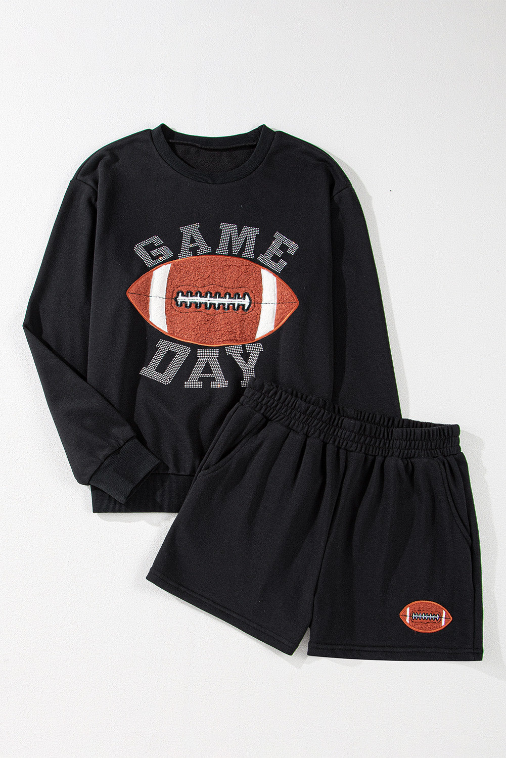 GAME DAY Football Graphic Pullover and Shorts Set - Black 