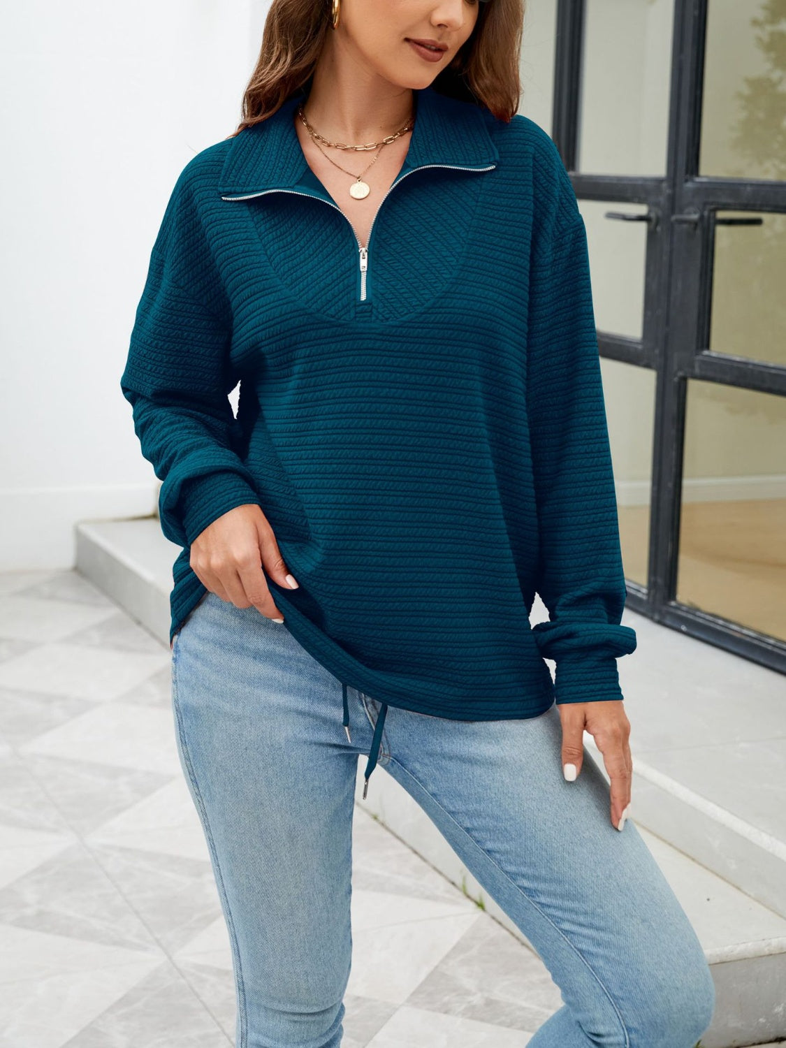 Textured Quarter Zip Sweatshirt - 7 colors