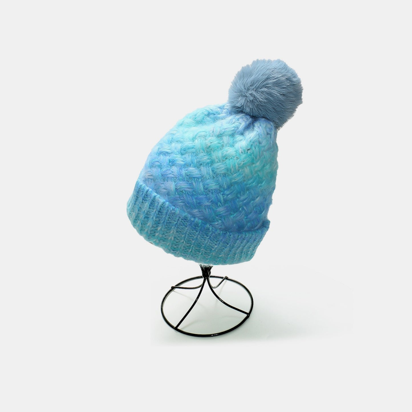 Gradient Knit Fleece-Lined Hat with Pompom - 6 colors